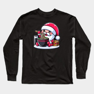 Cartoon Santa Eating Ramen Long Sleeve T-Shirt